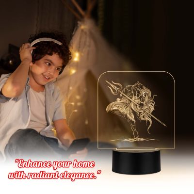 3D Illusion Shiv shambhu Night lamp for Home puja Room mandir Temple Home décor (Warm White Light) Wood Base